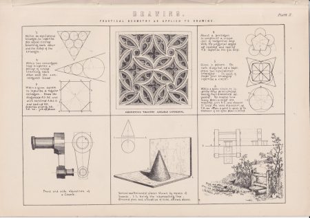 Antique Print, Drawing, pratical geometry as applied to drawing, 1870