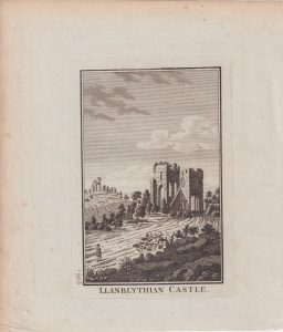 Antique Engraving Print, Llanblythian Castel, 1776