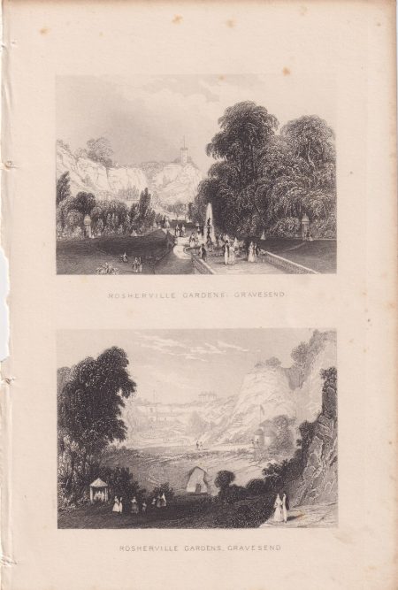 Antique Engraving Print, Rosherville Gardens Gravesend, 1820 ca.