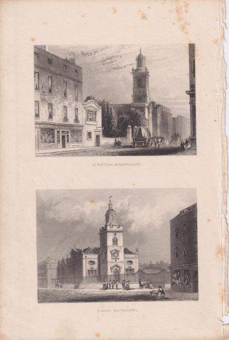 Antique Engraving Print, St. Botolph; St. Mary, 1820 ca.