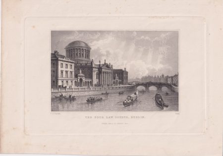Antique Engraving Print, The Four Law Courts, Dublin, 1844