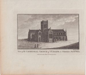 Antique Engraving Print, View of the Cathedral Church of St. Asaph, 1779
