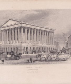 Antique Engraving Print, Town Hall, Birmingham, 1820