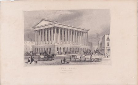 Antique Engraving Print, Town Hall, Birmingham, 1820