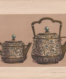 Antique Print, A Teapot and Kettle by M. Christofle, Paris, 1868