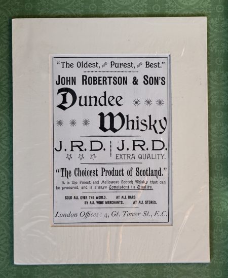 Rare Vintage Print, John Robertson & Son's, Dundee Whisky, 1890
