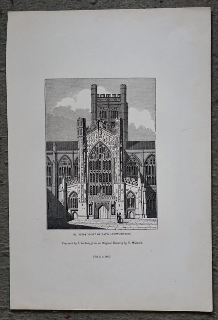 Antique Engraving Print, West Front of Bath Abbey-Church, 1840 ca.