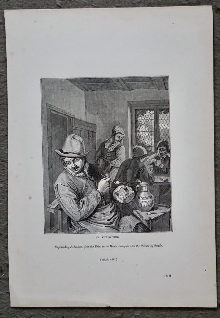 Antique Engraving Print, The Smoker, 1840 ca.