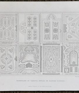 Antique Engraving Print, Exemplars of Various Styles of Flower Gardens, 1870