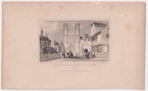 Antique Engraving print, St. Augustine's Gate Canterbury, Kent, 1840