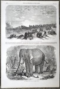 Antique Print, An Elephant; Guebers of India, 1863