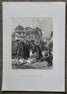 Antique Engraving Print, The Goose Market, Cracow, 1840 ca.