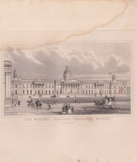 Antique Engraving Print, The National Gallery, Trafalgar Square, London, 1842