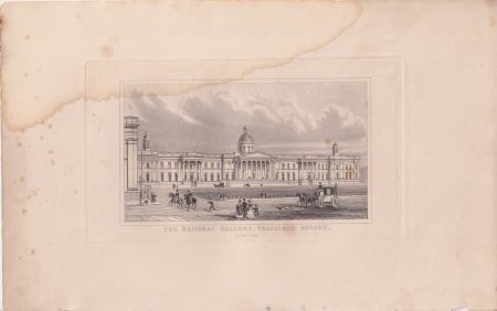 Antique Engraving Print, The National Gallery, Trafalgar Square, London, 1842