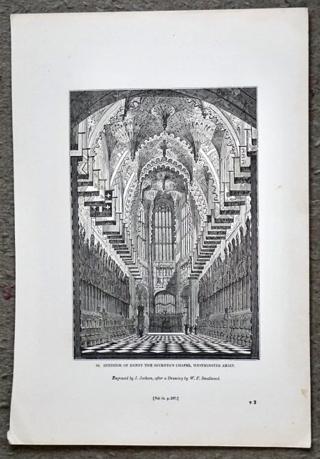 Antique print, Interior of Henry the Seventh's Chapel, Westminster Abbey, 1840 ca.