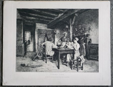 Antique Engraving Print, Supper Time, 1914