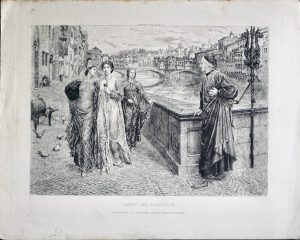 Antique Engraving Print, Dante and Beatrice, Charles Oliver Murray, 1914