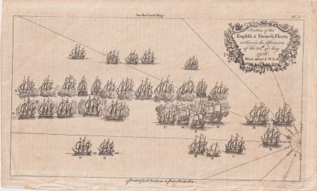 Antique Engraving Print, English & French Fleets, 1756