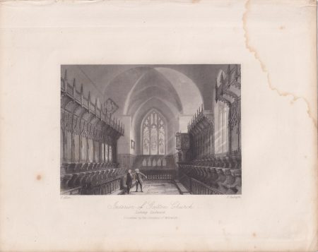 Antique Engraving Print, Interior of Gatton Church, 1845