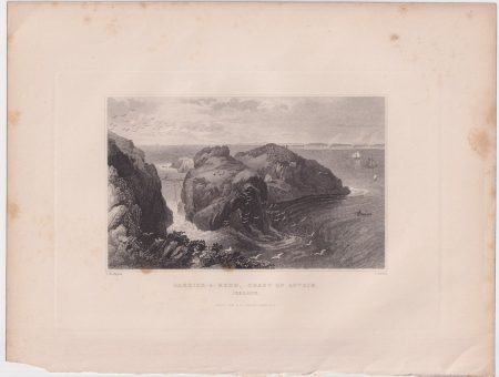 Antique Engraving Print, Carrick-A-Rede, Ireland, 1830