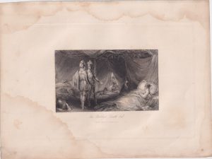 Antique Engraving Print, The Robber's Death-bed, 1830 ca.