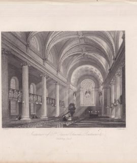 Antique Engraving Print, interior of St. Claves Church, 1845