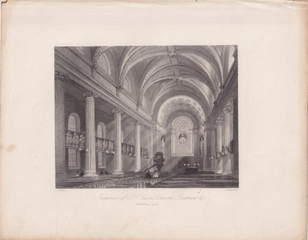 Antique Engraving Print, interior of St. Claves Church, 1845