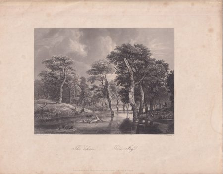 Antique Engraving Print, The Chase, 1840 ca.