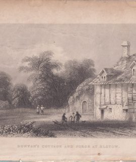 Antique Engraving Print, Bunyan's Cottage and Forge at Elstow, 1845