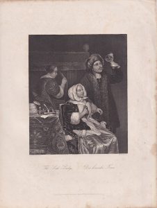 Antique Engraving Print, The Sick Lady, 1845 ca.