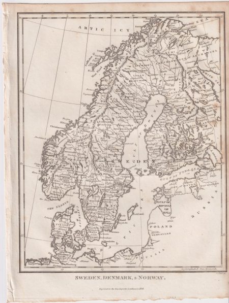 Antique Map, Sweden, Denmark, & Norway, 1828