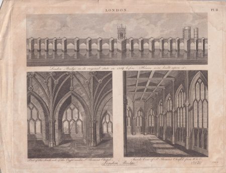 Antique Engraving Print, London Bridge, 1814