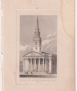 Antique Engraving Print, St. Martin's Church, London, 1830 ca.