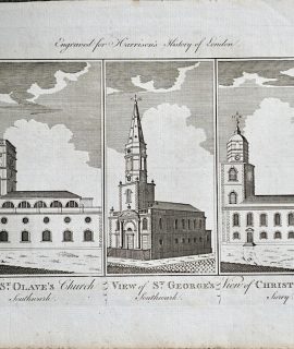 Antique Engraving Print, View St. Olave's Church; St. George's; Christ's Church, 1770