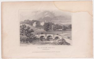 Antique Engraving Print, Haddon Hall, Derbyshire, 1830