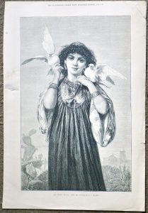 Antique Print, Les pigeons blancs, 1874