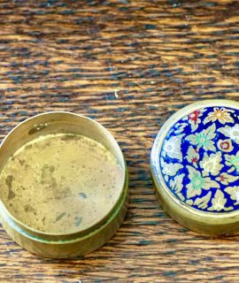 Vintage enamel and brass pillbox