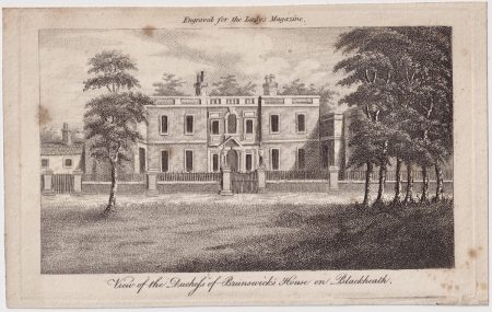 Antique Engraving Print, View of the Duchefs of Brunswicks House, 1808