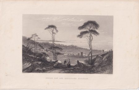 Antique Engraving Print, Dublin Bay and Kingstown Harbour, 1845