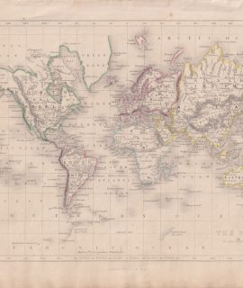 Antique Map, The World on Mercator Projection, 1842