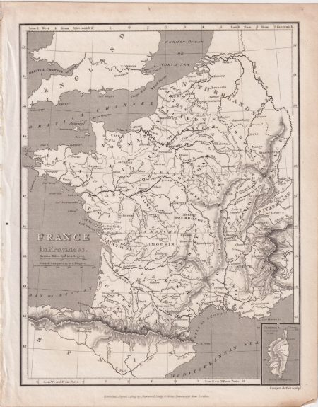 Antique Map, France in provinces, 1809