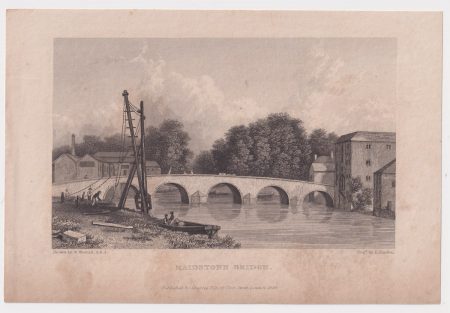 Antique Engraving Print, Maldstone Bridge, 1829