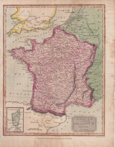 Antique Map, France according to the treaty of Paris in 1814