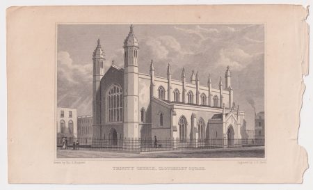 Antique Engraving Print, Trinity Church, Cloudesley Square, 1830