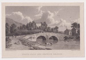 Antique Engraving Print, Greta Hall and Keswick Bridge, 1835