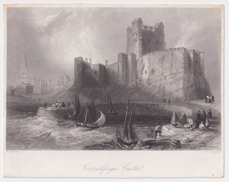 Antique Engraving Print, Carrickfergus Castle, 1836