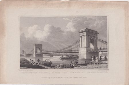 Antique Engraving Print Suspension Bridge Hammersmith 1828