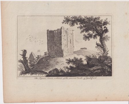 Antique Engraving Print, The Square Tower or Keep of the ancient Castle of Guildford, 1780