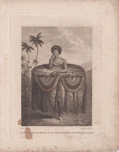 Antique Engraving Print, A young Woman of Otaheite, 1793-1801
