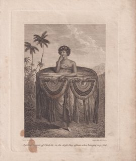 Antique Engraving Print, A young Woman of Otaheite, 1793-1801